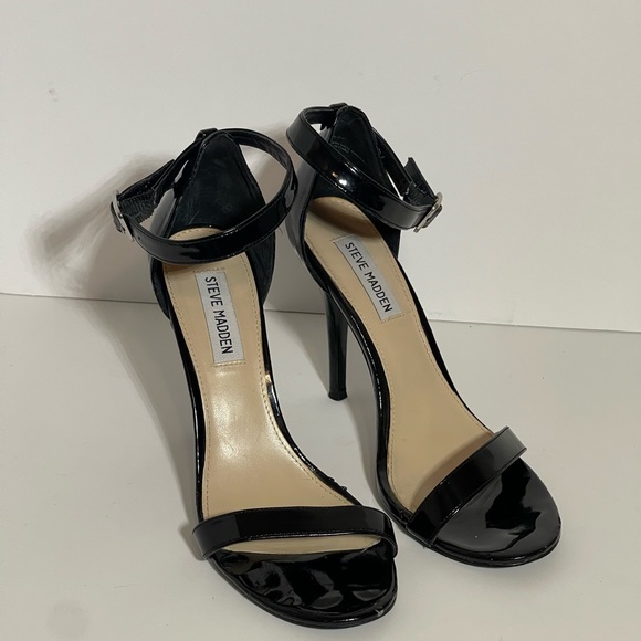 Steve Madden Realove Strappy Stilettos Black Patten Heels - Picture 1 of 7